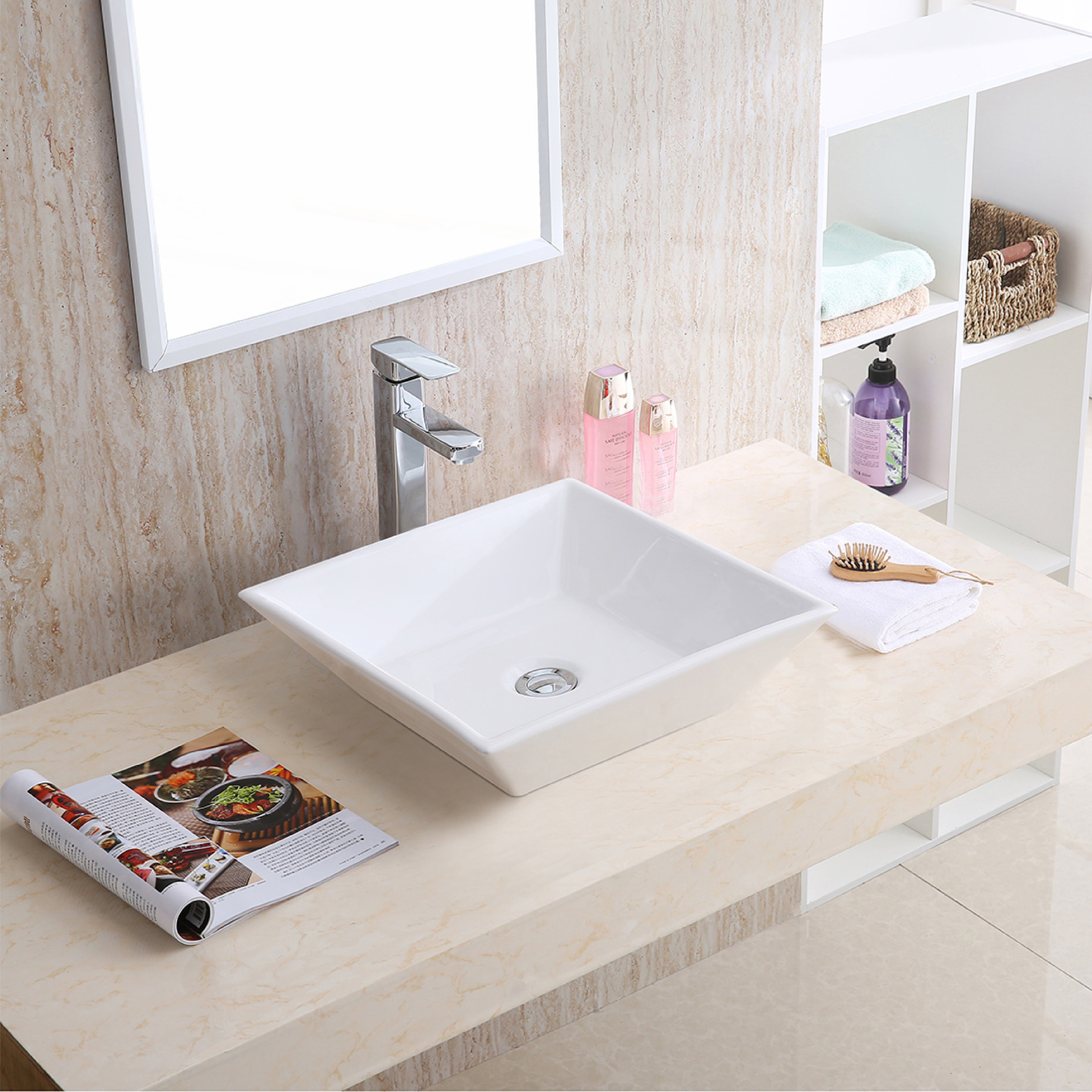 Karran Valera 16.25" x 16.25" x 3.75" Square Vessel Vitreous China ADA Bathroom Sink, White, VC-603-WH