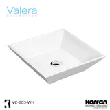 Karran Valera 16.25" x 16.25" x 3.75" Square Vessel Vitreous China ADA Bathroom Sink, White, VC-603-WH