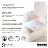 Karran Valera 16.25" x 16.25" x 3.75" Square Vessel Vitreous China ADA Bathroom Sink, White, VC-603-WH