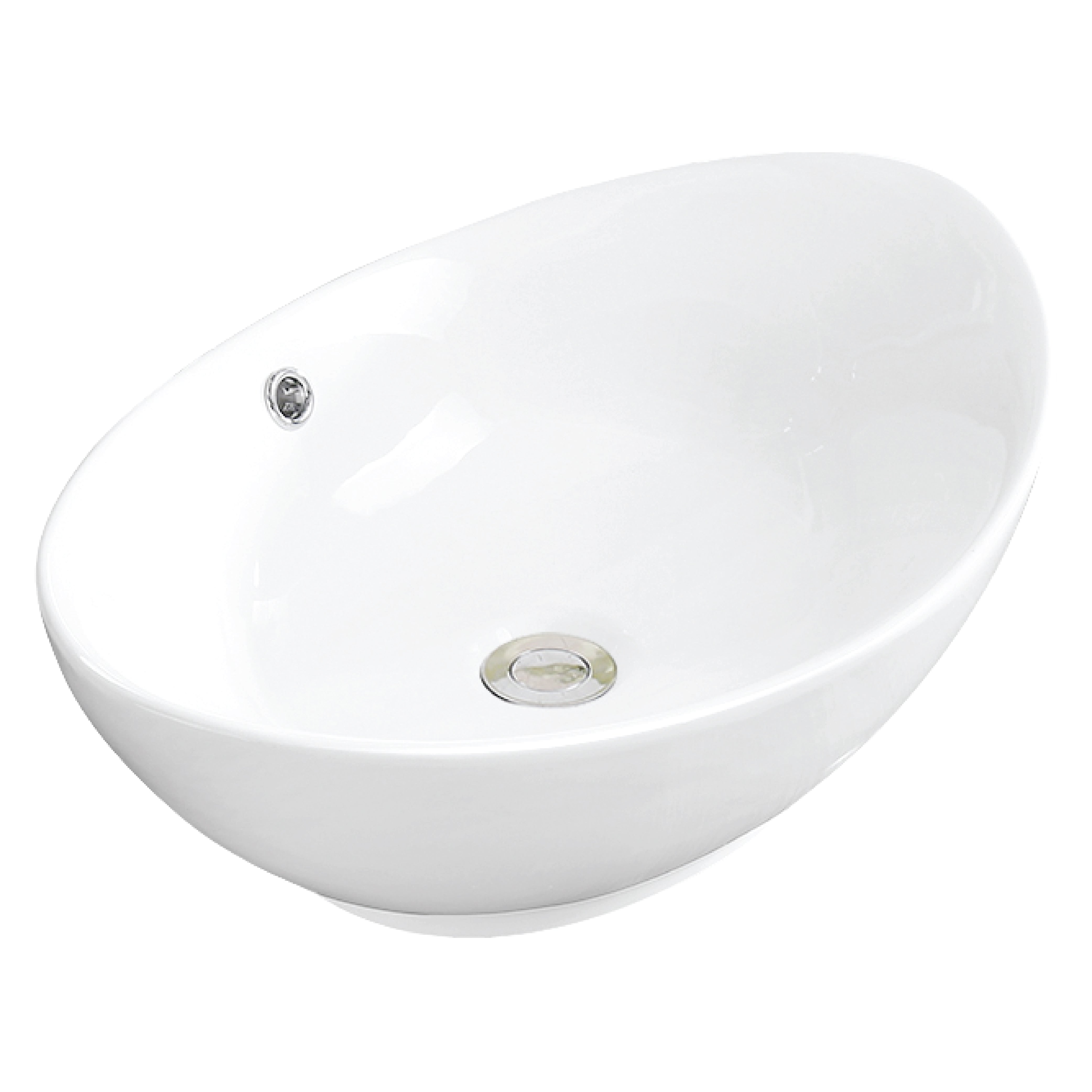 Karran 22.875" x 14.875" Oval Vessel Vitreous China ADA Bathroom Sink with Faucet and Accessories, White, VC301WH412ORB