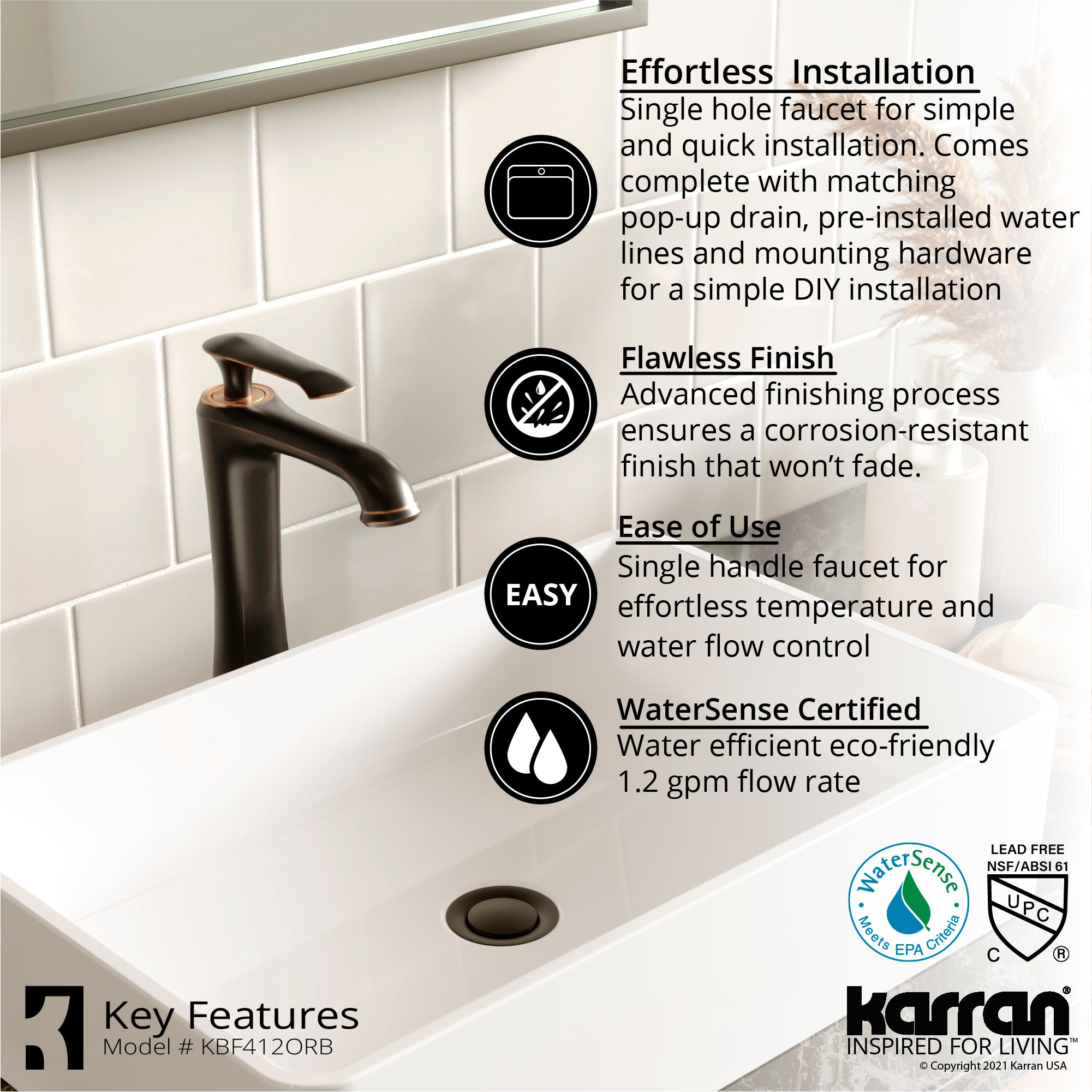Karran 22.875" x 14.875" Oval Vessel Vitreous China ADA Bathroom Sink with Faucet and Accessories, White, VC301WH412ORB