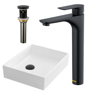 Alternate Image for Karran 15.5" x 13" Rectangular Vessel Vitreous China ADA Bathroom Sink with Matte Black Faucet and Accessories, White, VC503WH422MB