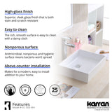 Karran 15.5" x 13" Rectangular Vessel Vitreous China ADA Bathroom Sink with Matte Black Faucet and Accessories, White, VC503WH422MB