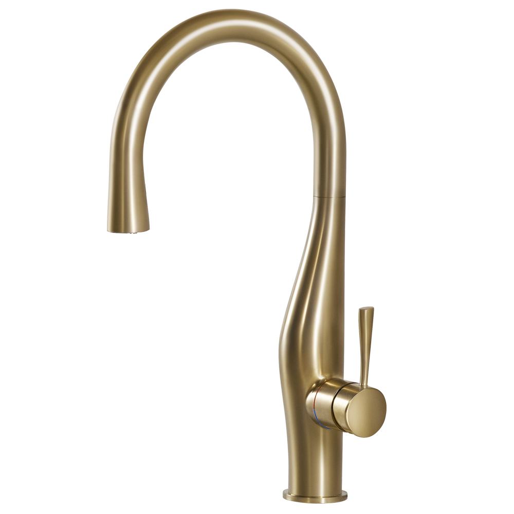 Houzer Vision Hidden Pull Down Kitchen Faucet Brushed Brass, VISPD-869-BB