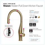 Houzer Vision Hidden Pull Down Kitchen Faucet Brushed Brass, VISPD-869-BB - The Sink Boutique