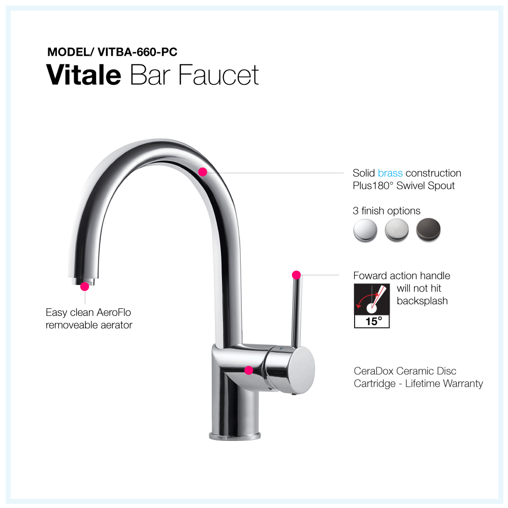 Houzer Vitale Bar Faucet with CeraDox Technology Polished Chrome, VITBA-660-PC - The Sink Boutique