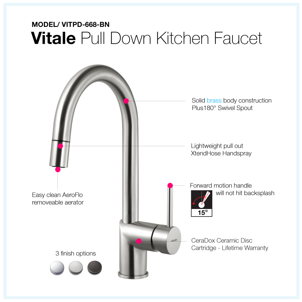 Houzer Vitale Pull Down Kitchen Faucet Brushed Nickel, VITPD-668-BN - The Sink Boutique