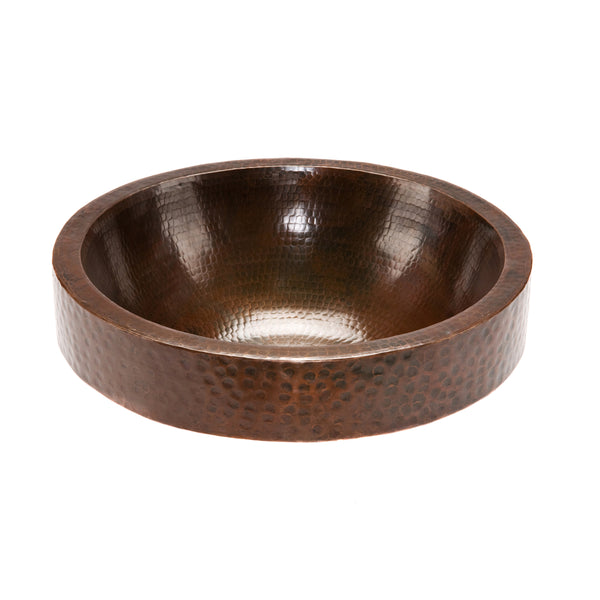 Premier Copper Products 17" Round Copper Bathroom Sink, Oil Rubbed Bronze, VR17SKDB