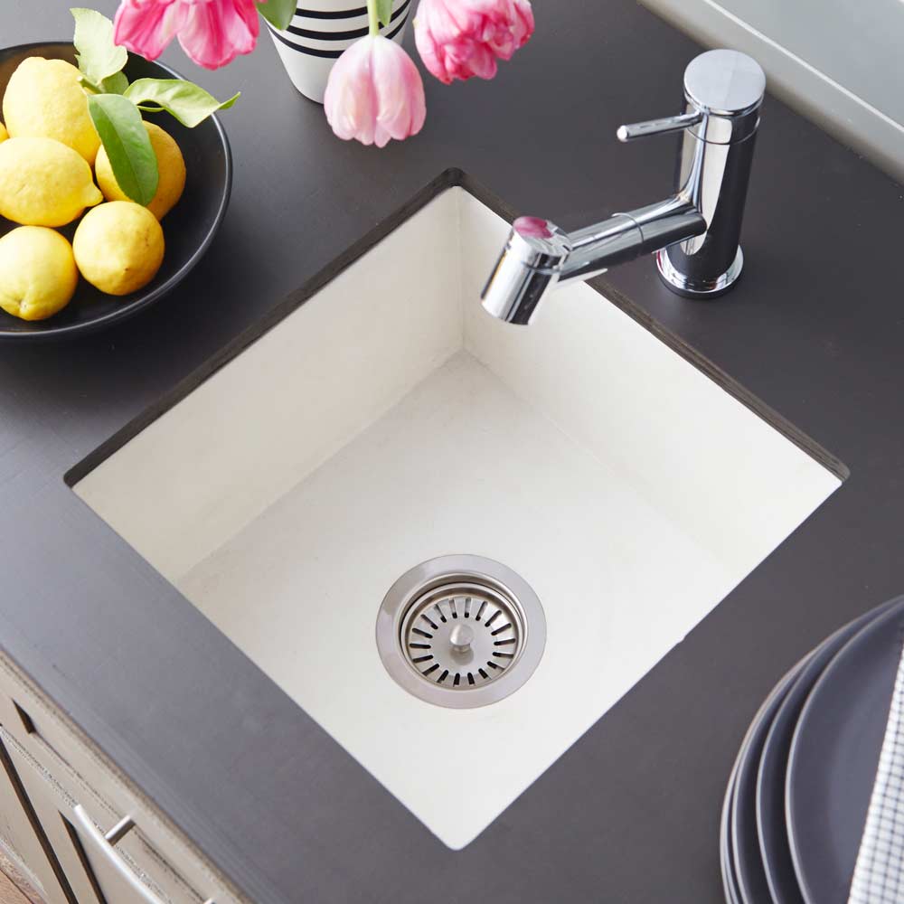 Native Trails Ventana 15" NativeStone Concrete Farmhouse Sink, Pearl, NSB1515-P