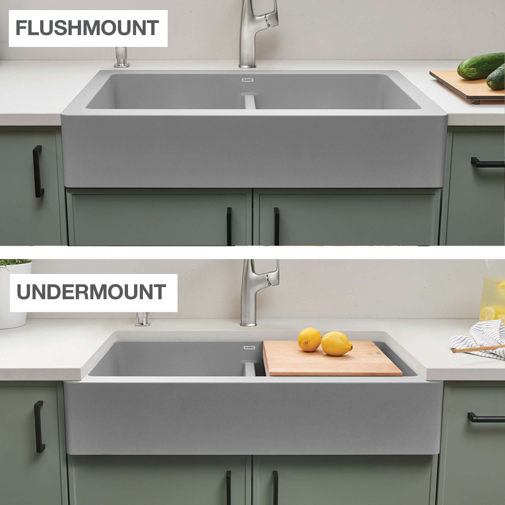 Blanco Vintera 33" Granite Composite Workstation Farmhouse Sink, Silgranit, 50/50 Double Bowl, Coal Black, 526554
