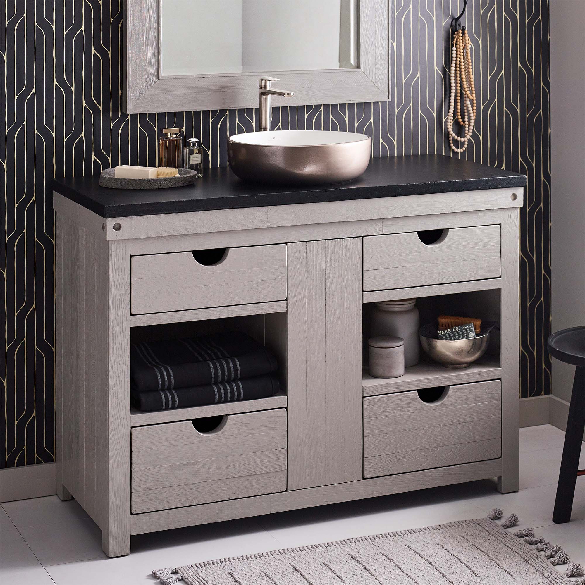 Native Trails 48" Rustic Freestanding Vanity Base in Grigio, Reclaimed Oak Wood, Vintner's Collection, VNW487