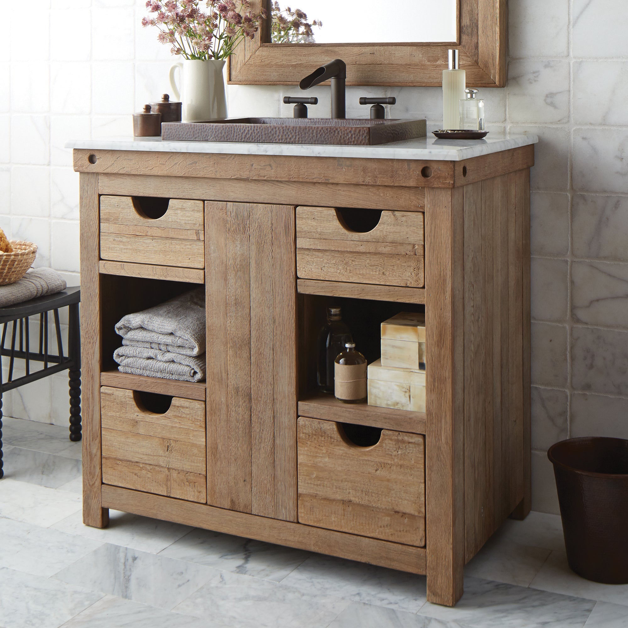 Native Trails 36" Freestanding Vanity Base in Chardonnay, Reclaimed Oak Wood, Vintner's Collection, VNW361