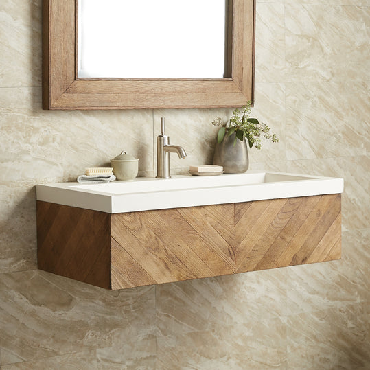 Alternate Image for Native Trails 36' Chardonnay Floating Vanity with NativeStone Trough Sink in Pearl, VNW191-NSL3619-P