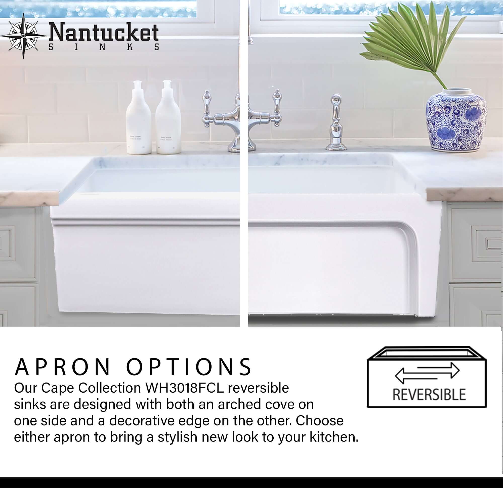 Nantucket Sinks Cape 30" Fireclay Farmhouse Sink, White, WH3018FCL
