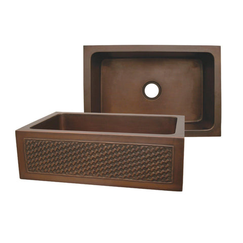 Whitehaus WH3020COFCBW-OBS Copperhaus Rectangular Undermount Sink with a Basket Weave Design Front Apron