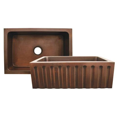 Whitehaus WH3020COFCFL-OCS Copperhaus Rectangular Undermount Sink with a Fluted Design Front Apron