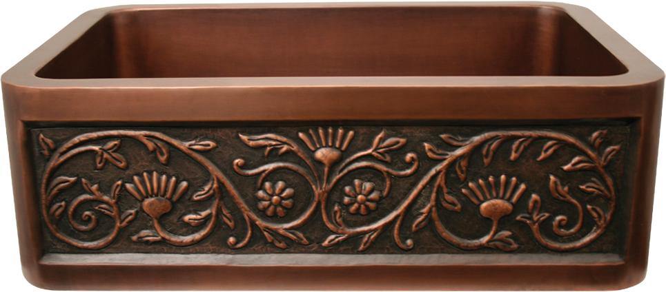 Whitehaus WH3020COFCSF-OCS Copperhaus Rectangular Undermount Sink with a Sunflower Design Front Apron