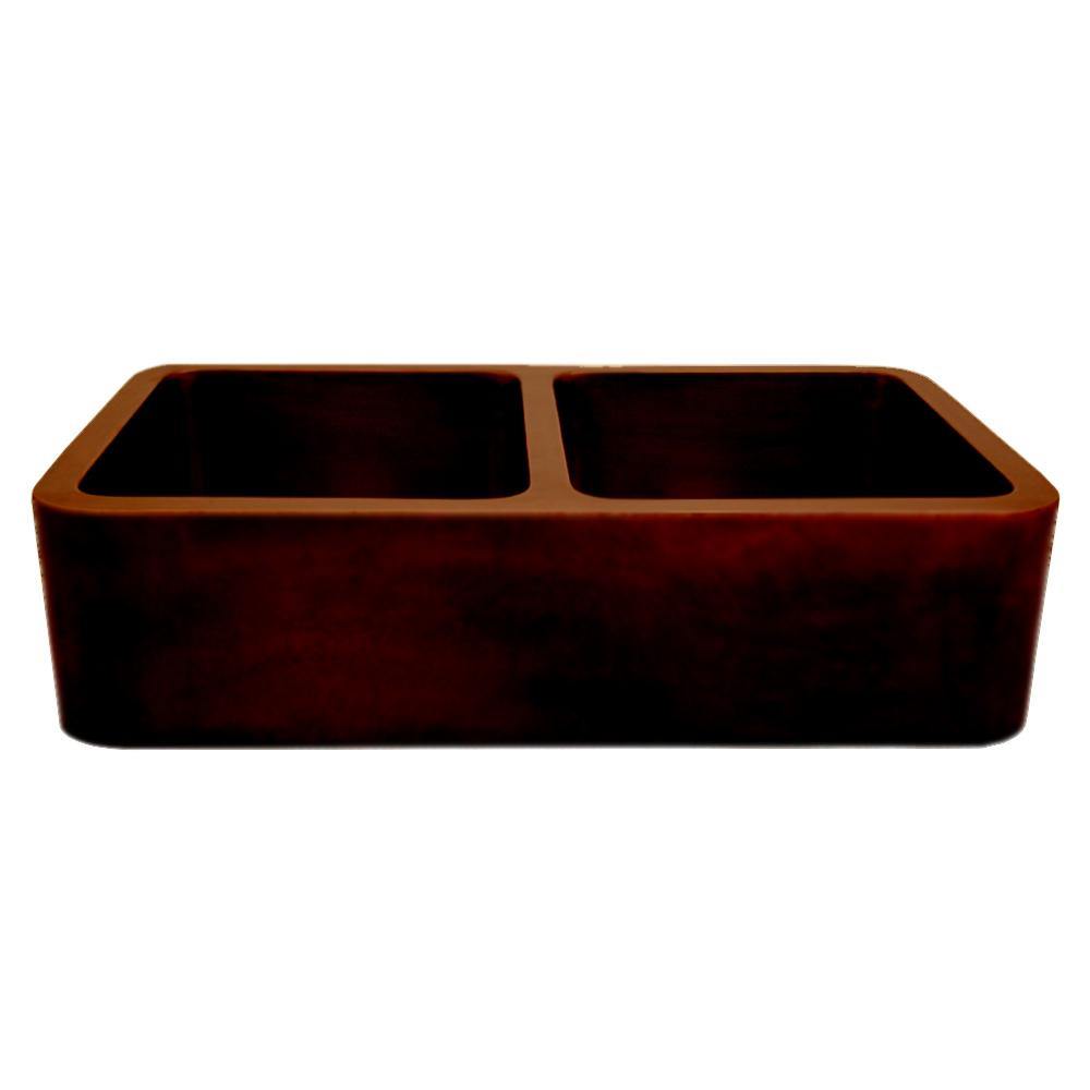 Whitehaus WH3621COFCD-OBS Copperhaus Rectangular Double Bowl Undermount Sink with Smooth Front Apron