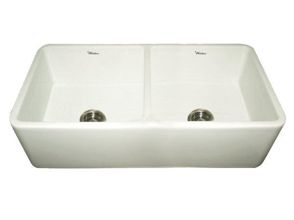 Whitehaus WH3719-BISCUIT Farmhaus Fireclay Duet Series Reversible Sink with Smooth Front Apron