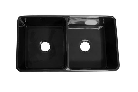 Whitehaus WH3719-BLACK Farmhaus Fireclay Duet Series Reversible Sink with Smooth Front Apron