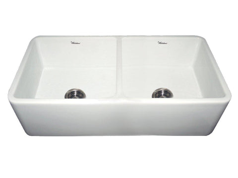 Whitehaus WH3719-WHITE Farmhaus Fireclay Duet Series Reversible Sink with Smooth Front Apron