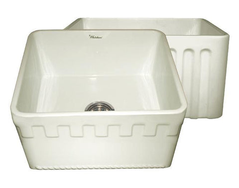 Whitehaus WHFLATN2018-BISCUIT Farmhaus Fireclay Reversible Sink with a Castlehaus Design Front Apron on One Side  and Fluted Front Apron on the Opposite Side