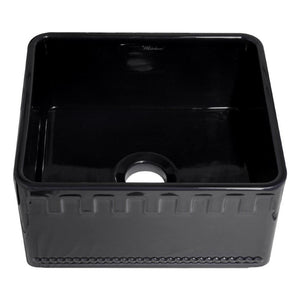 Alternate Image for Whitehaus 20" Fireclay Single Bowl Farmhouse Apron Sink, Reversible, Black, WHFLATN2018