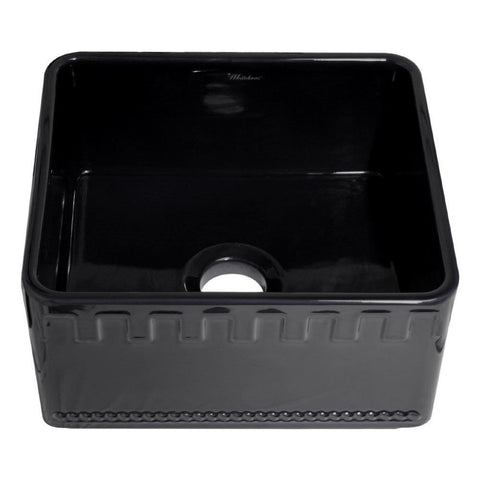 Whitehaus WHFLATN2018-BLACK Farmhaus Fireclay Reversible Sink with a Castlehaus Design Front Apron on One Side  and Fluted Front Apron on the Opposite Side