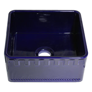 Alternate Image for Whitehaus 20" Fireclay Single Bowl Farmhouse Apron Sink, Reversible, Blue, WHFLATN2018