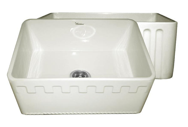 Whitehaus WHFLATN2418-BISCUIT Farmhaus Fireclay Reversible Sink with a Castlehaus Design Front Apron on One Side  and Fluted Front Apron on the Opposite Side