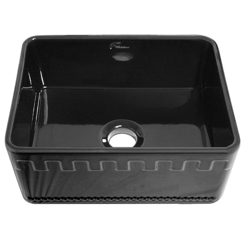 Whitehaus WHFLATN2418-BLACK Farmhaus Fireclay Reversible Sink with a Castlehaus Design Front Apron on One Side  and Fluted Front Apron on the Opposite Side