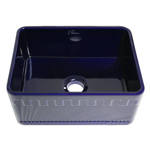 Alternate Image for Whitehaus 24" Fireclay Single Bowl Farmhouse Apron Sink, Reversible, Blue, WHFLATN2418