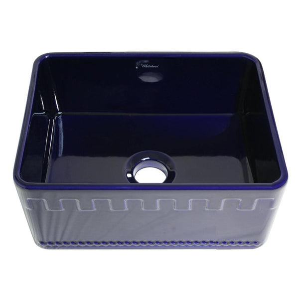 Whitehaus WHFLATN2418-BLUE Farmhaus Fireclay Reversible Sink with a Castlehaus Design Front Apron on One Side  and Fluted Front Apron on the Opposite Side