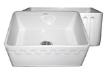 Whitehaus WHFLATN2418-WHITE Farmhaus Fireclay Reversible Sink with a Castlehaus Design Front Apron on One Side  and Fluted Front Apron on the Opposite Side