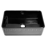 Whitehaus WHFLATN3018-BLACK Farmhaus Fireclay Reversible Sink with a Castlehaus Design Front Apron on One Side  and Fluted Front Apron on the Opposite Side