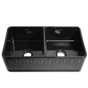 Alternate Image for Whitehaus 33" Fireclay Double Bowl Farmhouse Apron Sink, Reversible, Black, WHFLATN3318