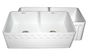 Alternate Image for Whitehaus 33" Fireclay Double Bowl Farmhouse Apron Sink, Reversible, White, WHFLATN3318