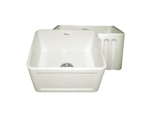 Alternate Image for Whitehaus 20" Fireclay Single Bowl Farmhouse Apron Sink, Reversible, Biscuit, WHFLCON2018
