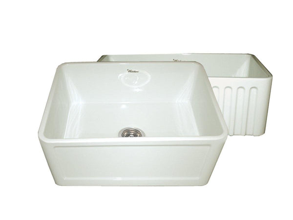 Whitehaus WHFLCON2418-BISCUIT Farmhaus Fireclay Reversible Sink with a Concave Front Apron on One Side and Fluted Front Apron on the Other