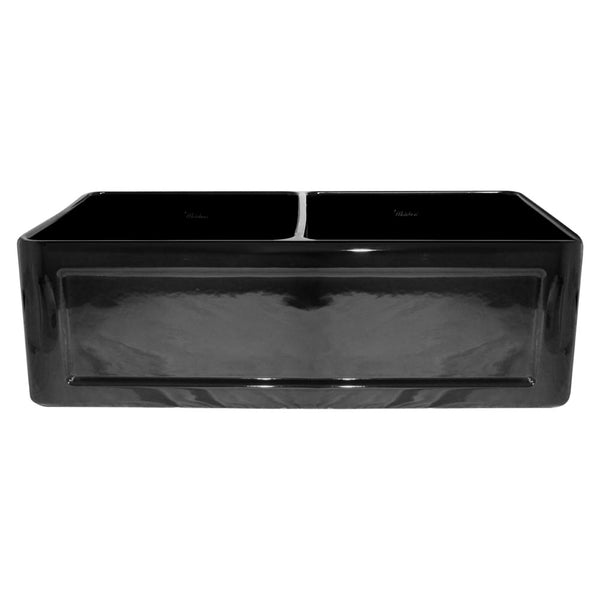 Whitehaus WHFLCON3318-BLACK Farmhaus Fireclay Reversible Double Bowl Sink with a Concave Front Apron on One Side and Fluted Front Apron on the Other