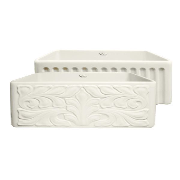 Whitehaus 30" Fireclay Single Bowl Farmhouse/Apron Sink, Biscuit, WHFLGO3018-BISCUIT Front Design View