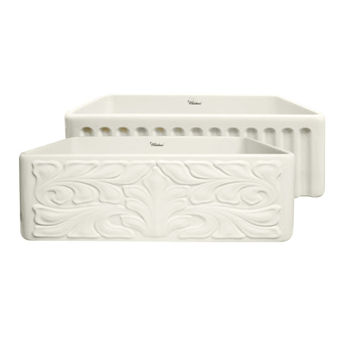 Whitehaus 30" Fireclay Single Bowl Farmhouse/Apron Sink, Biscuit, WHFLGO3018-BISCUIT Front Design View