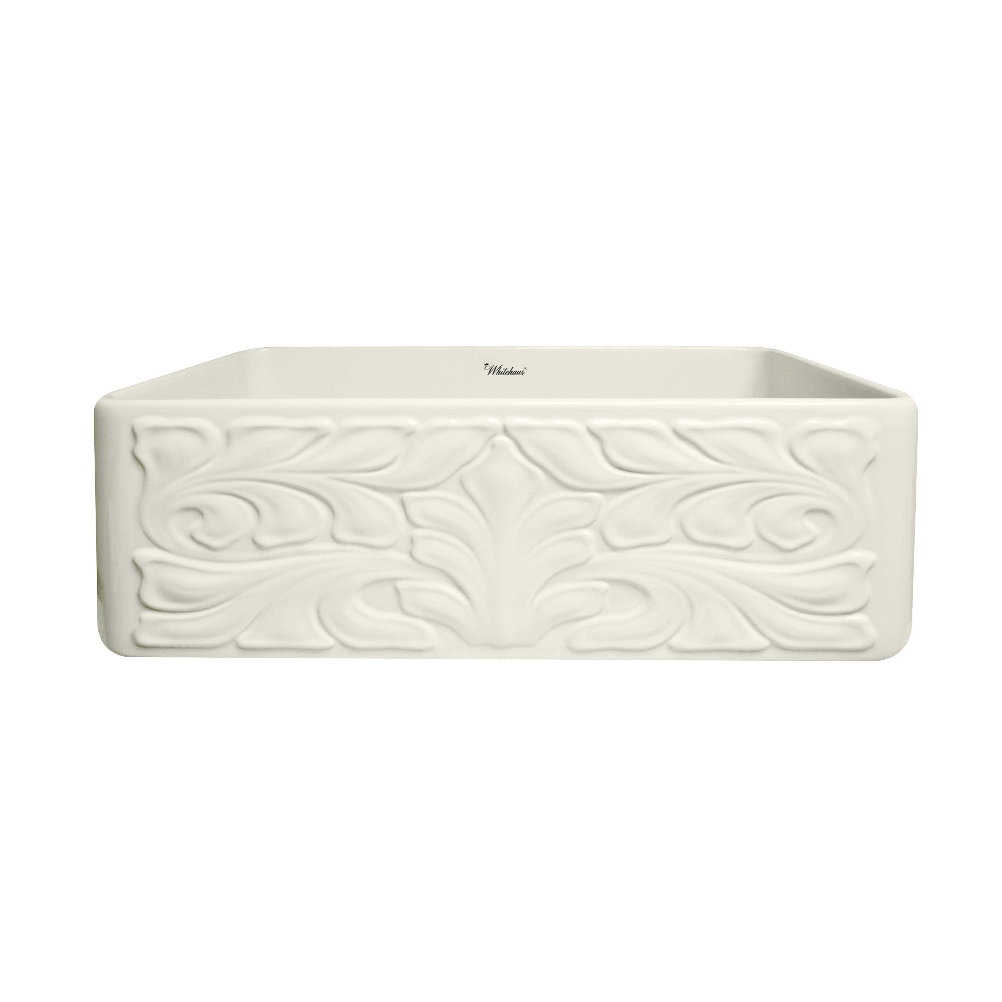 Whitehaus 30" Fireclay Single Bowl Farmhouse/Apron Sink, Biscuit, WHFLGO3018-BISCUIT Design Front View