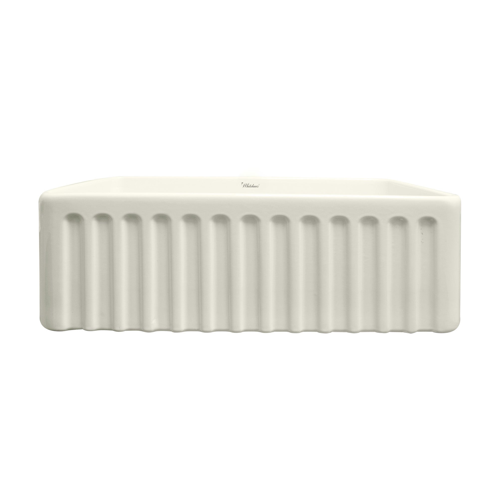 Whitehaus 30" Fireclay Single Bowl Farmhouse/Apron Sink, Biscuit, WHFLGO3018-BISCUIT Fluted Front View
