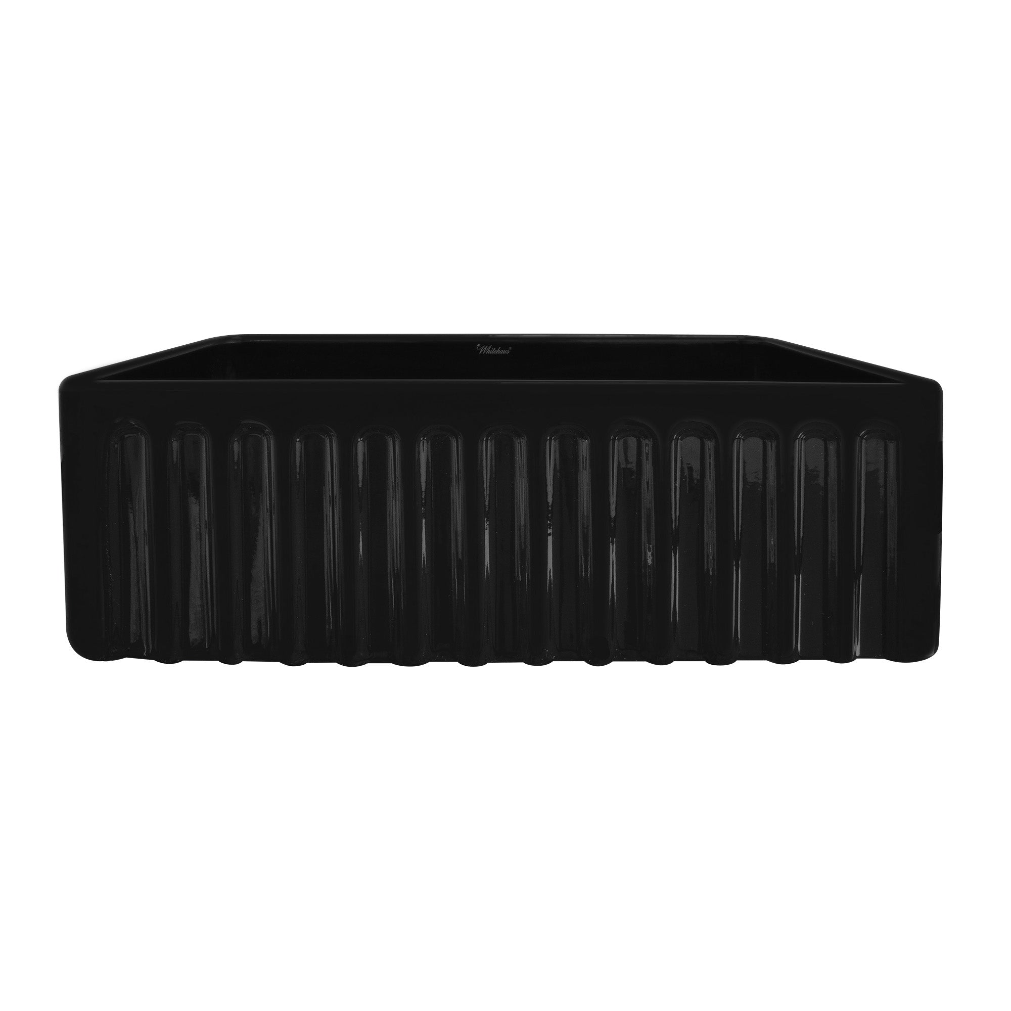 Whitehaus 30" Fireclay Farmhouse Sink, Single Bowl, Black, WHFLGO3018-BLACK Fluted Front