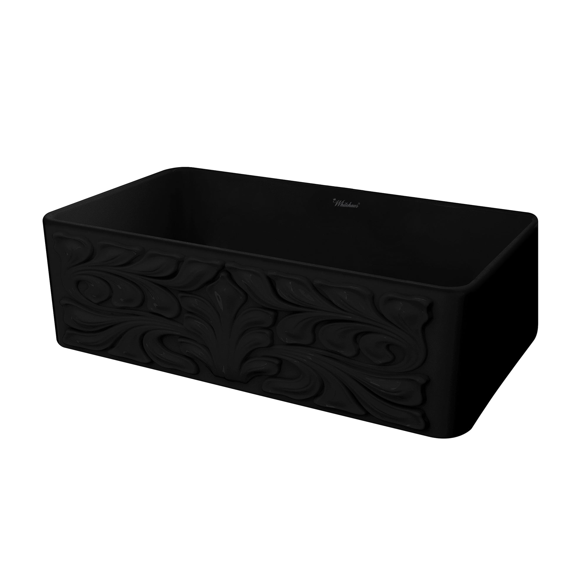Whitehaus 30" Fireclay Farmhouse Sink, Single Bowl, Black, WHFLGO3018-BLACK Angled View