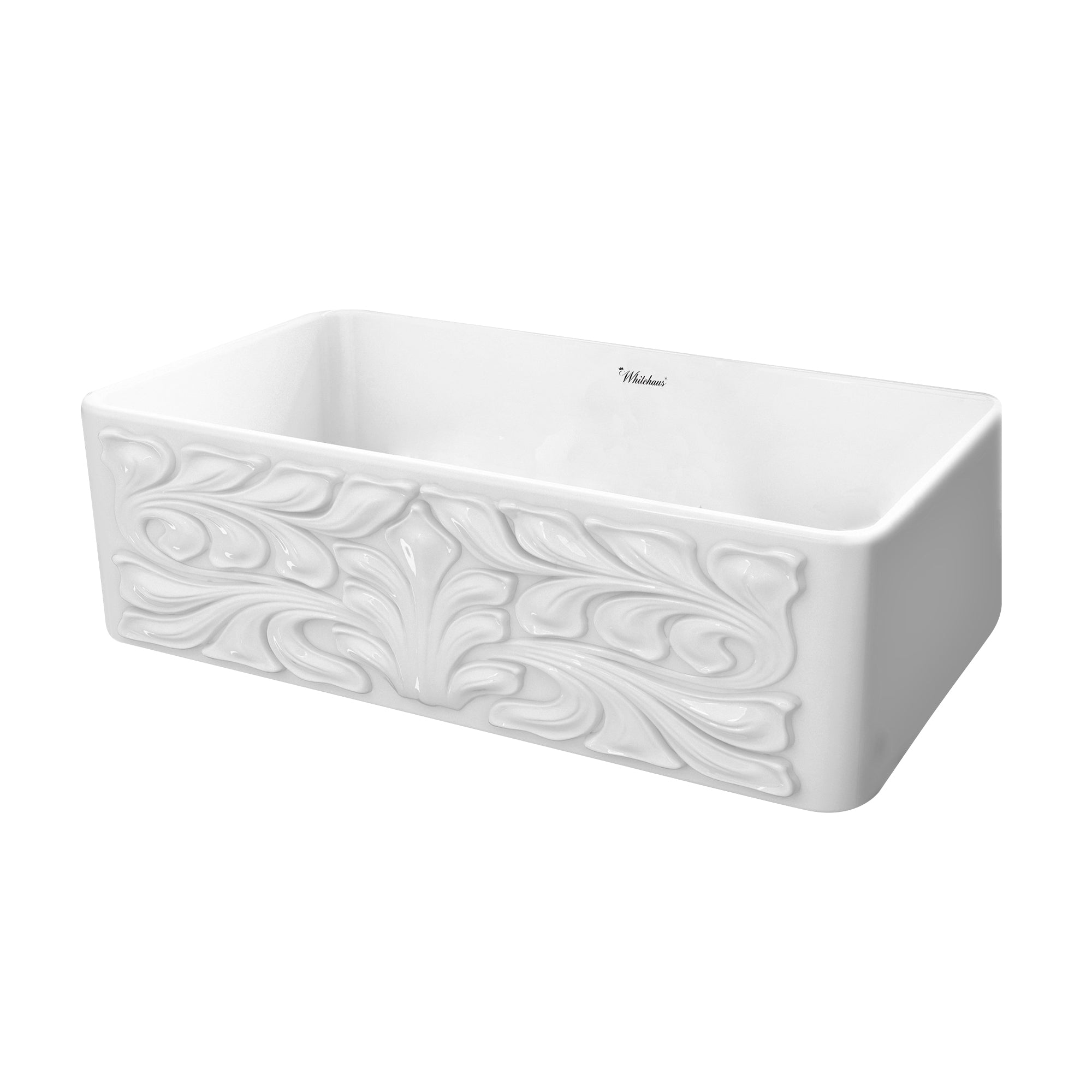 Whitehaus 30" Fireclay Farmhouse Sink, Single Bowl, White, WHFLGO3018-WHITE Angled View