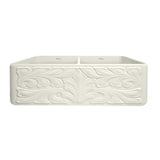 Whitehaus 33" Fireclay Double Bowl Farmhouse Apron Sink, Biscuit, WHFLGO3318-BISCUIT Design Front