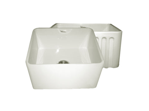 Whitehaus WHFLPLN2018-BISCUIT Farmhaus Fireclay Reversible Sink with Smooth Front Apron on One Side and Fluted Front Apron on the Opposite Side
