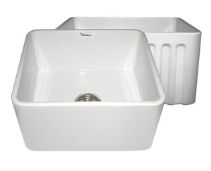 Alternate Image for Whitehaus 20" Fireclay Farmhouse Apron Sink, Reversible, White, WHFLPLN2018